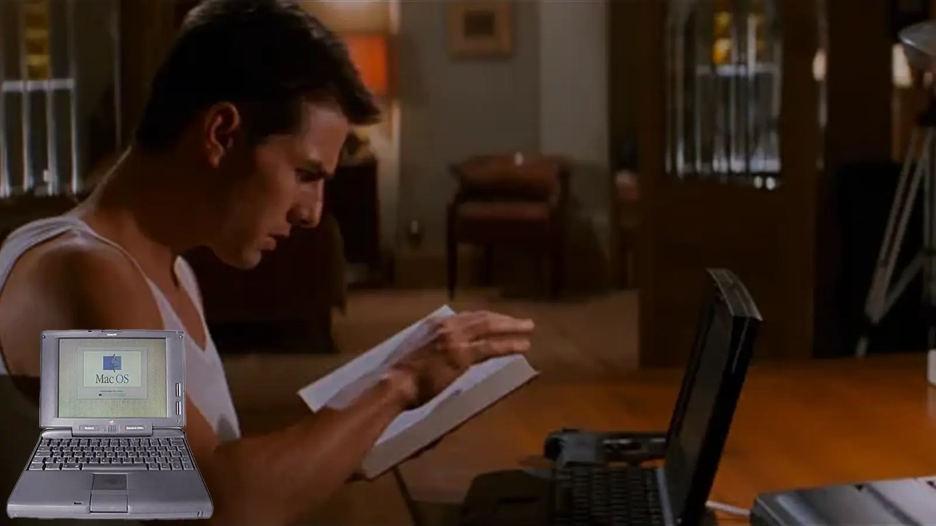 Tom Cruise as Ethan Hunt using the 1996 Apple PowerBook.