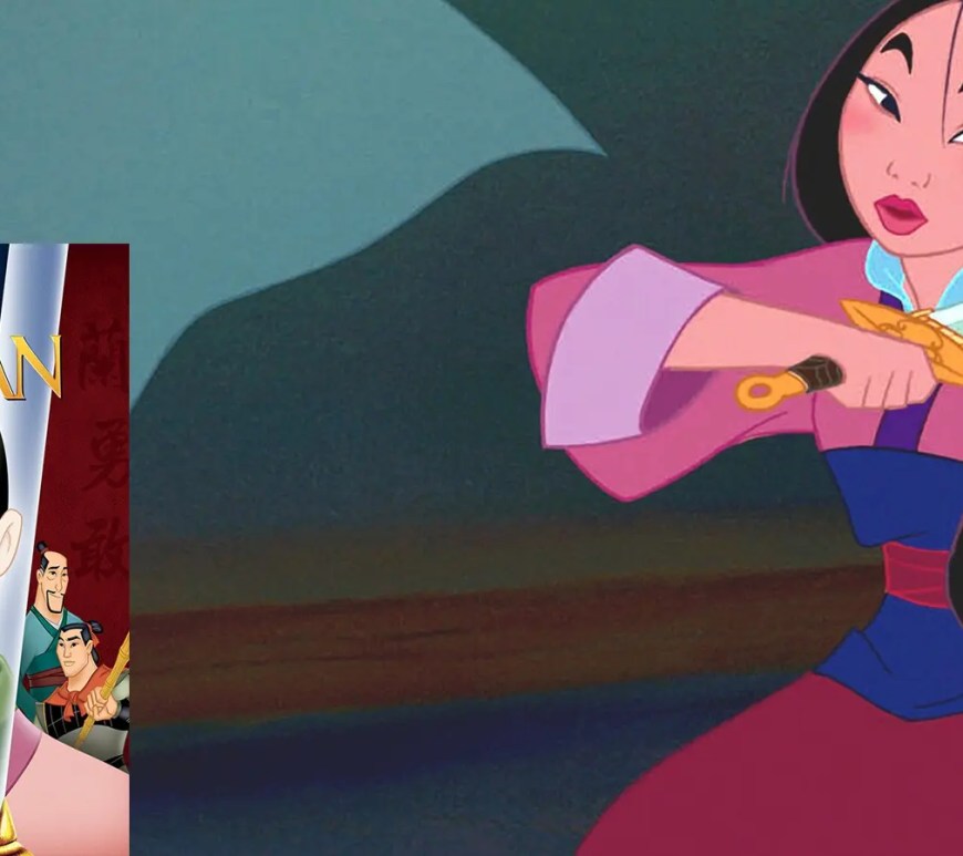 A high-resolution still from Mulan (1998) alongside the DVD cover.