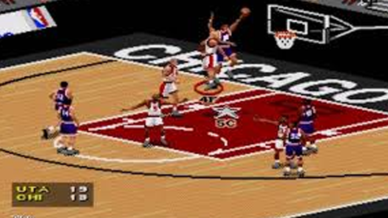 A screenshot of NBA Live 1997 showcasing the Chicago Bulls.