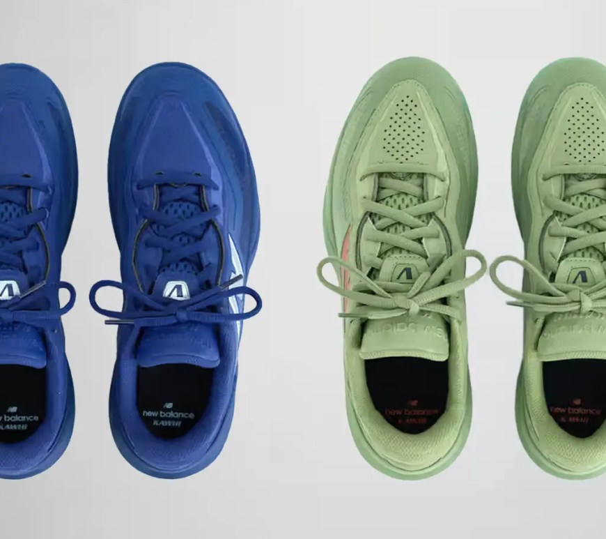 The front views of the New Balance Kawhi 5 in the debut launch colorway.