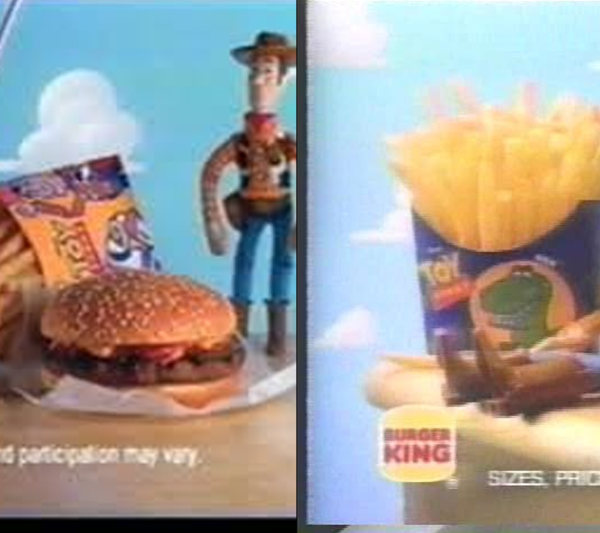 A 1995 Burger King advertisement for the Toy Story Kids Club toys, a cornerstone of the film’s $145M marketing push.