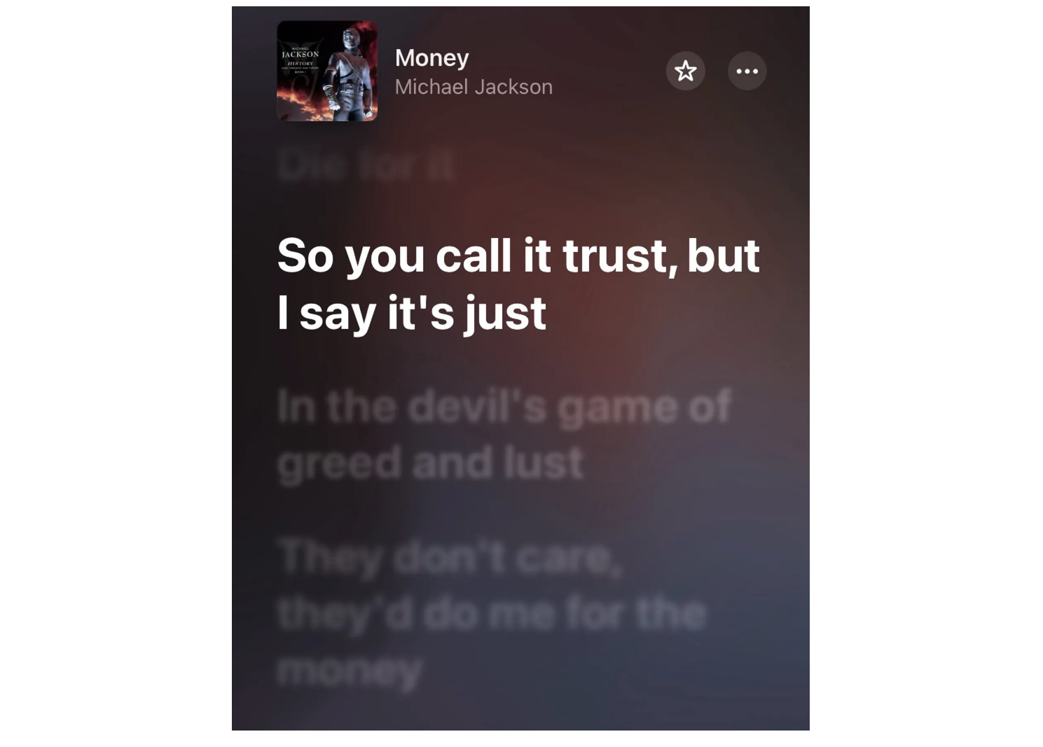 A still showcasing Michael Jackson's 1995 track "Money" from his album "History."