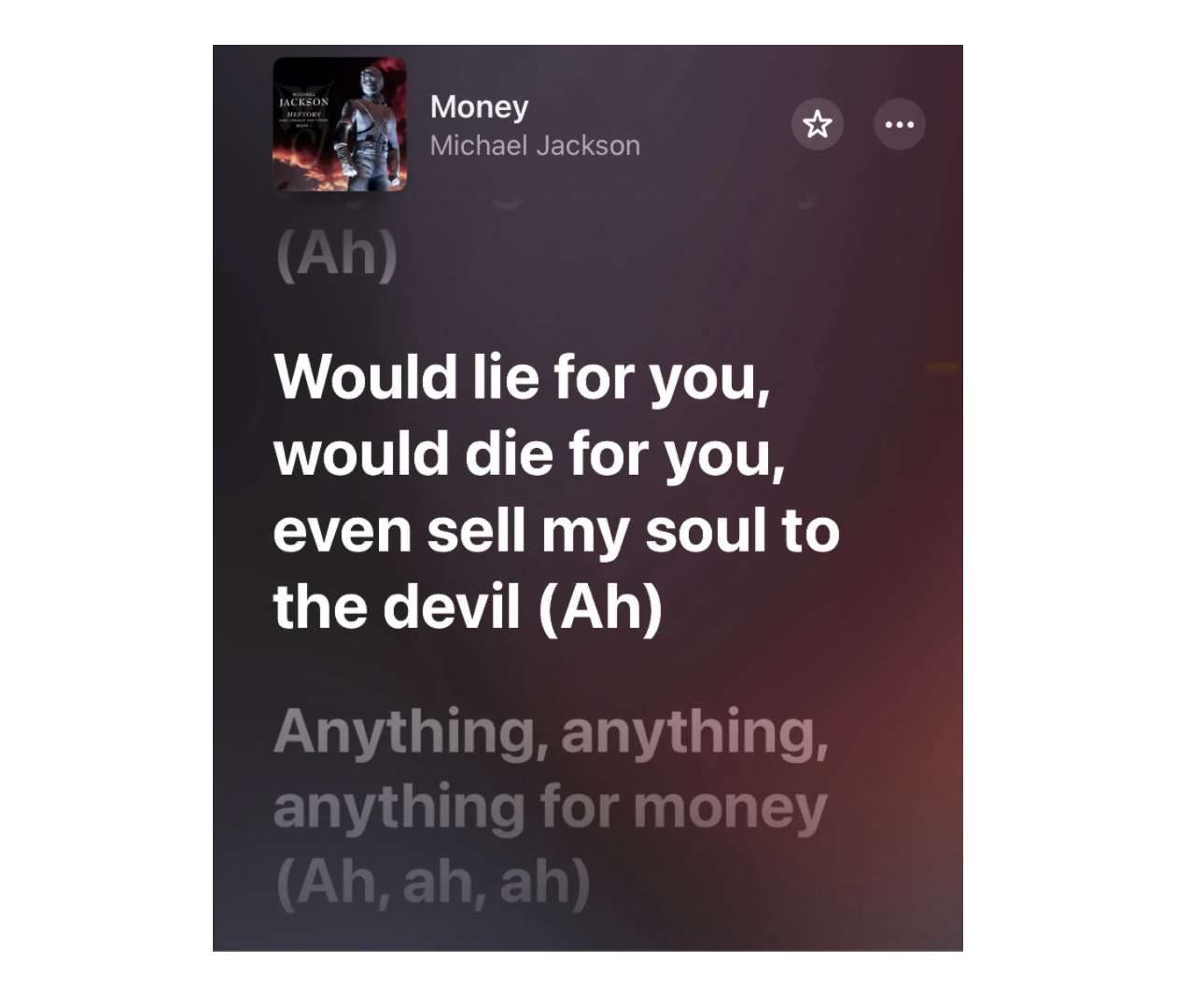 A still showcasing Michael Jackson's 1995 track "Money" from his album "History."