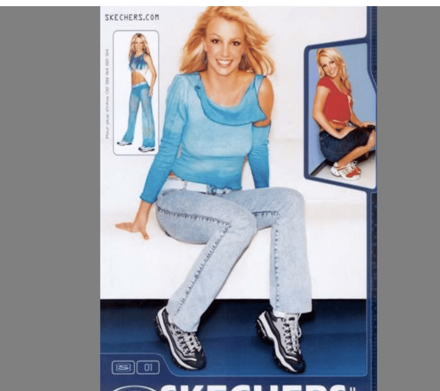 A still of Britney Spears in her Skechers ad from the early 2000s