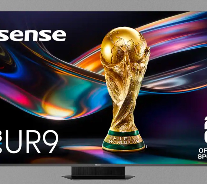 Front angle view of the 2026 Hisense UR9 RGB Mini-LED TV displaying a highly accurate, bright 4K HDR color spectrum to demonstrate its filterless Chromagic panel technology.