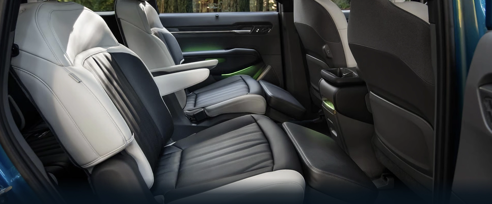 An interior shot of the Kia EV9 displaying the cushioned seats.