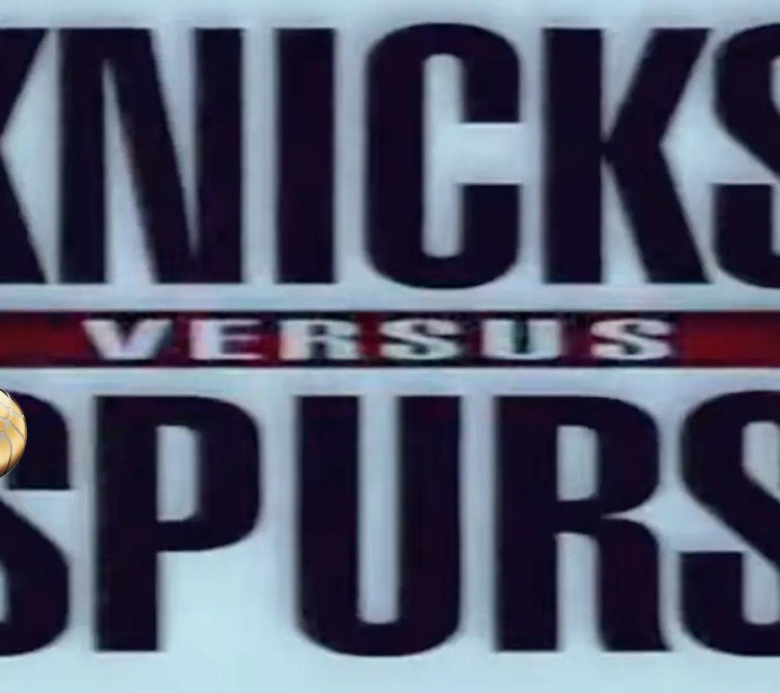 A high-action still from Knicks vs Spurs (1999) from the NBA on NBC.
