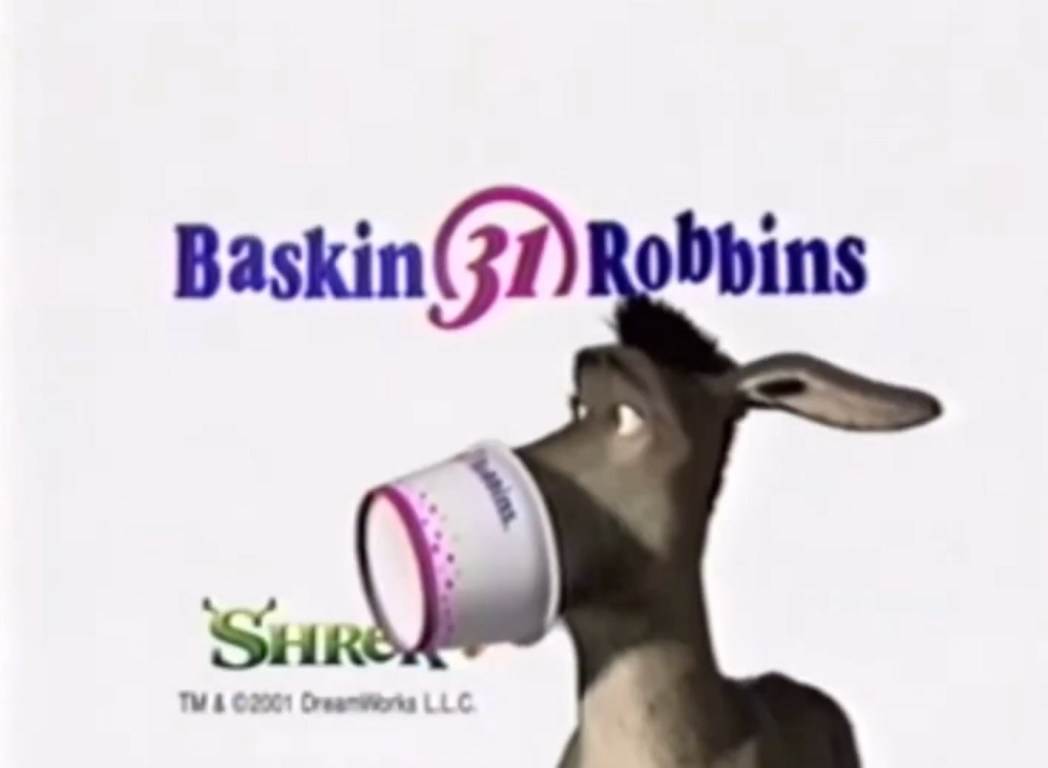 A still from the Shrek x Baskin Robbins promotional efforts for the 2001 film.