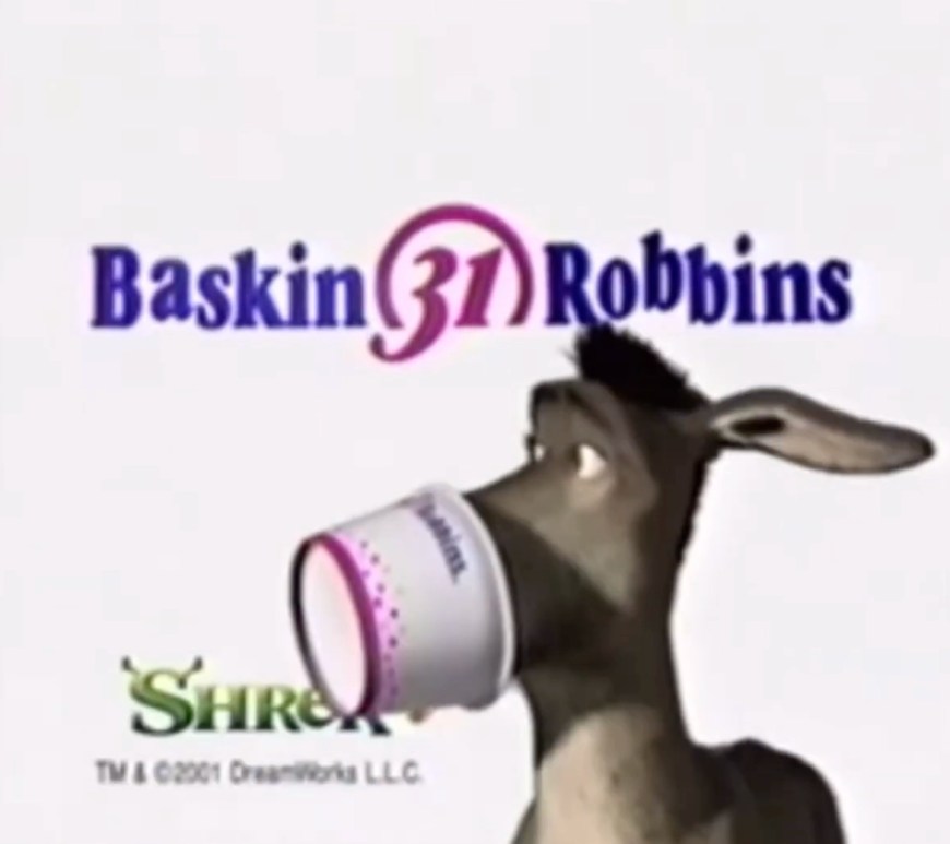 A still from the Shrek x Baskin Robbins promotional efforts for the 2001 film.