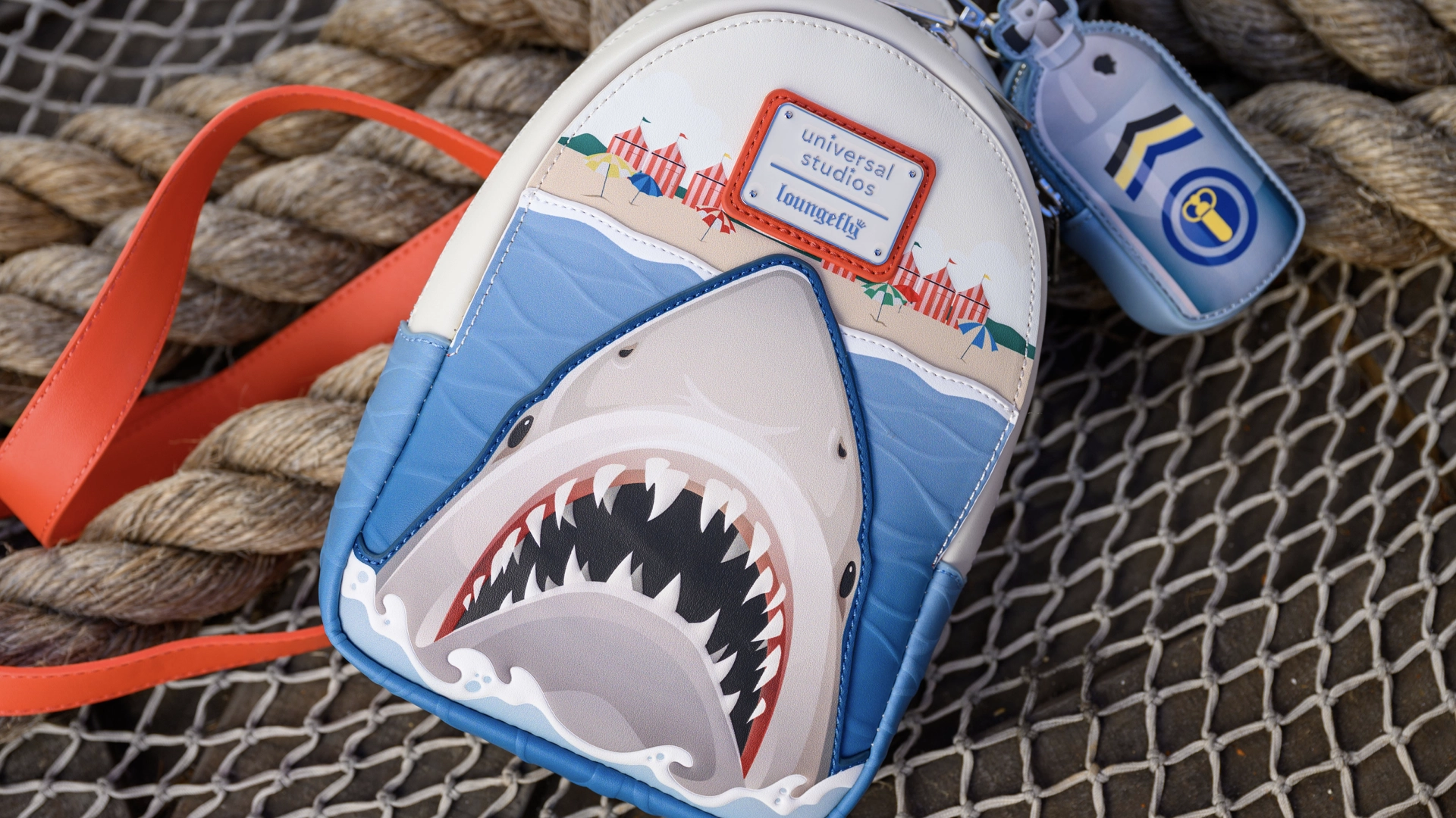 A look at a Jaws backpack at the Spielberg Universal pop up