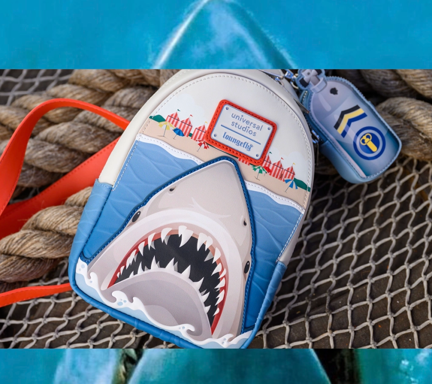 A look at a Jaws backpack at the Spielberg Universal pop up