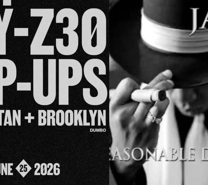 A wide shot showcasing the official minimal black-and-white promotional graphic artwork celebrating 30 years of JAY-Z’s classic debut album Reasonable Doubt alongside the official event launch details.