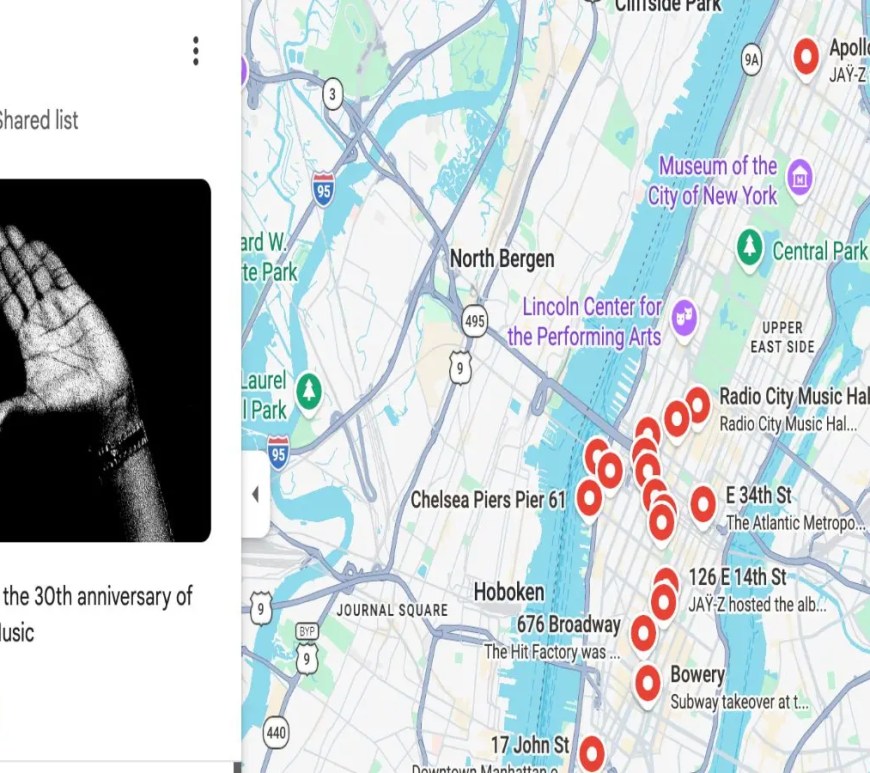 A vibrant Google Maps still showing Jay-Z 30
