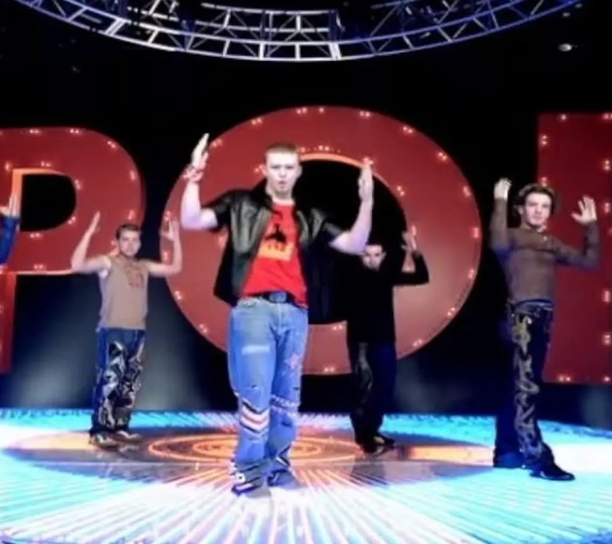 A still of NSYNC from their 2001 music video "Pop"