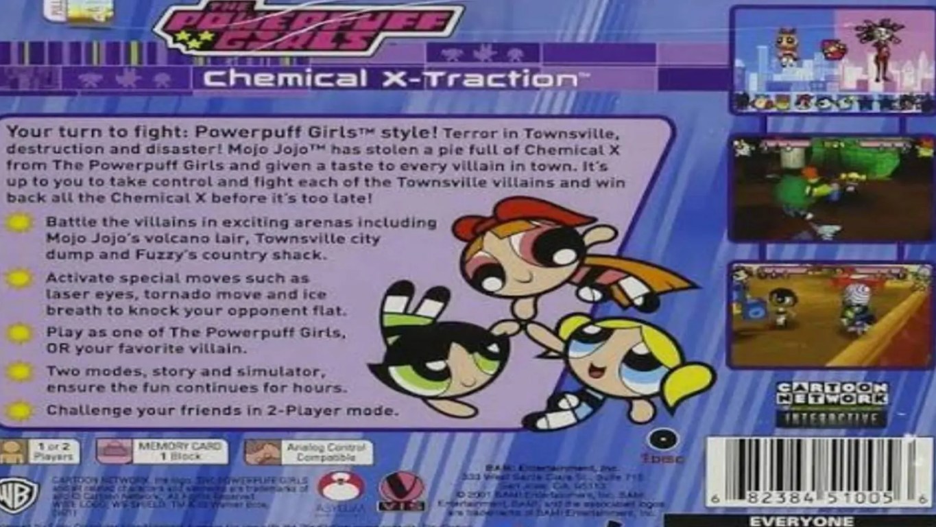 A crisp shot of the cover of The Powerpuff Girls: Chemical X-Traction (2001)