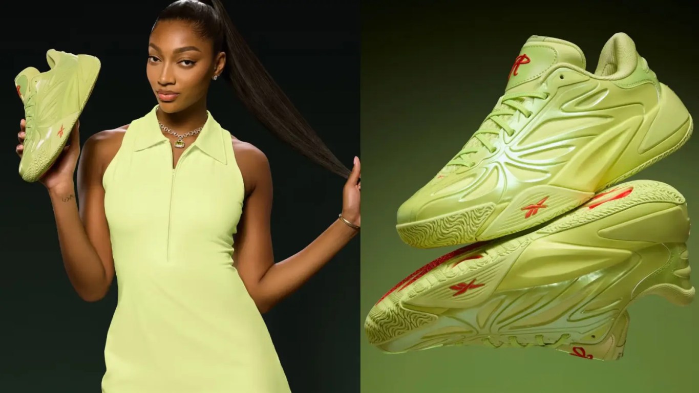 A close up of the Angel Reese poison angel reebok shoe