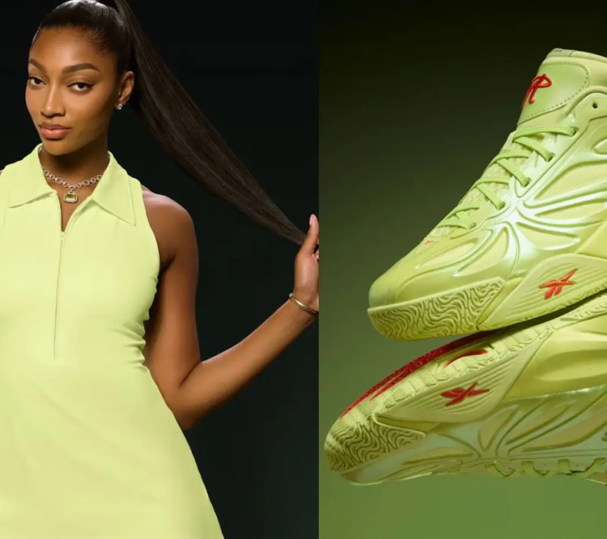 A close up of the Angel Reese poison angel reebok shoe
