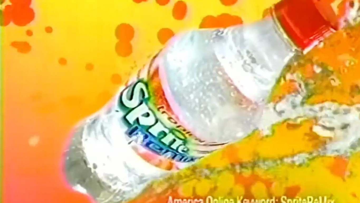A look at the Sprite Remix tropical bottle showcased in a 2003 commercial.