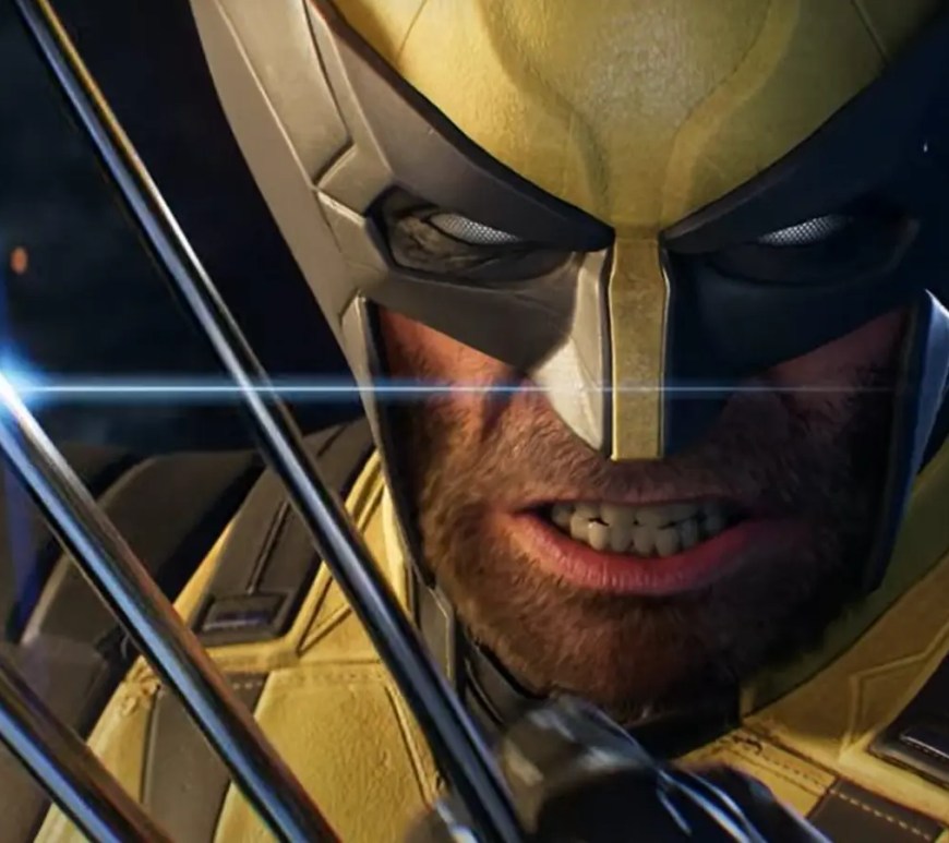 A high-contrast cinematic gameplay screenshot from Marvel's Wolverine showcasing the character's metal claws catching studio rim lighting.