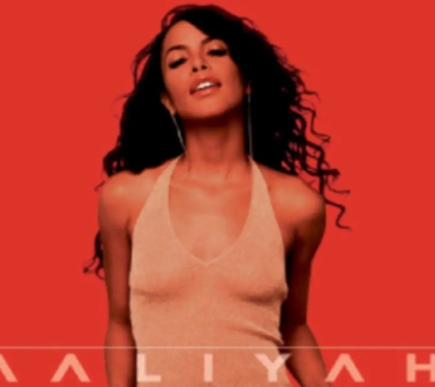 The album cover for Aaliyah's red album featuring Aaliyah against a red background (2001)