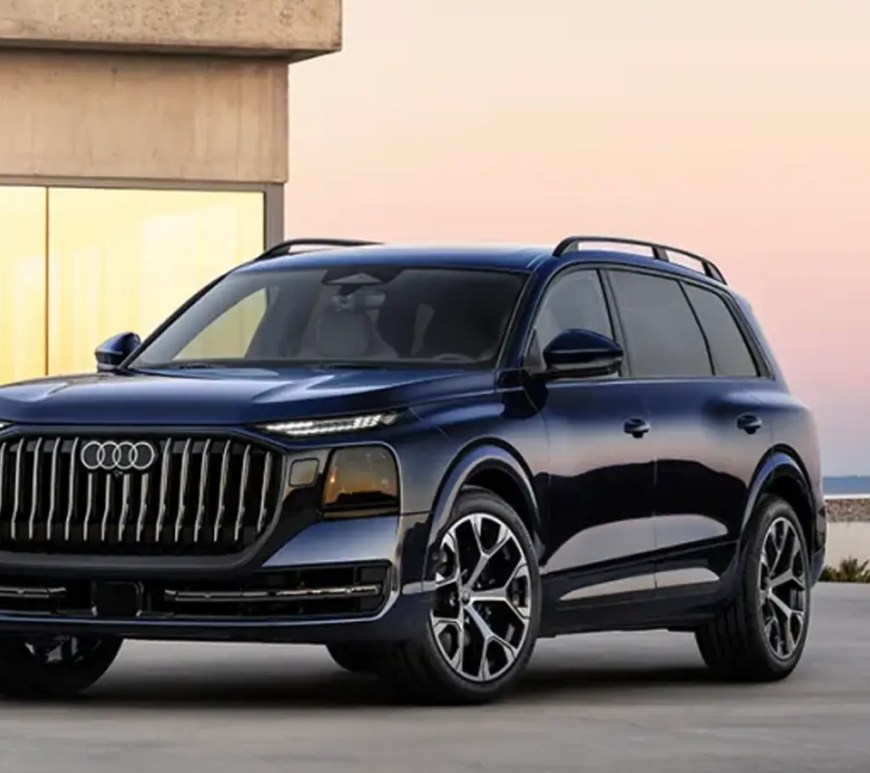 A closer look at the Audi q9 showcasing the black colorway on pavement