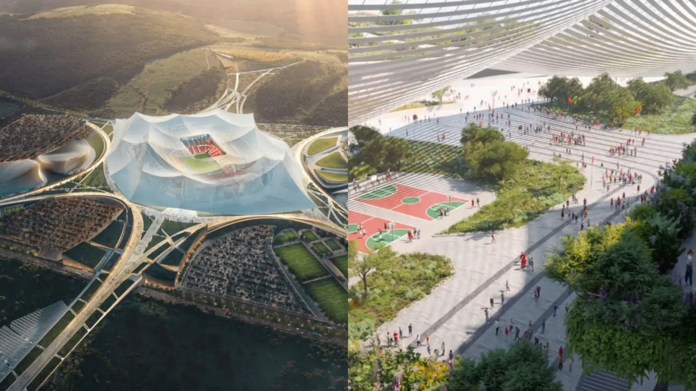 A still of the Populous World Cup Stadium