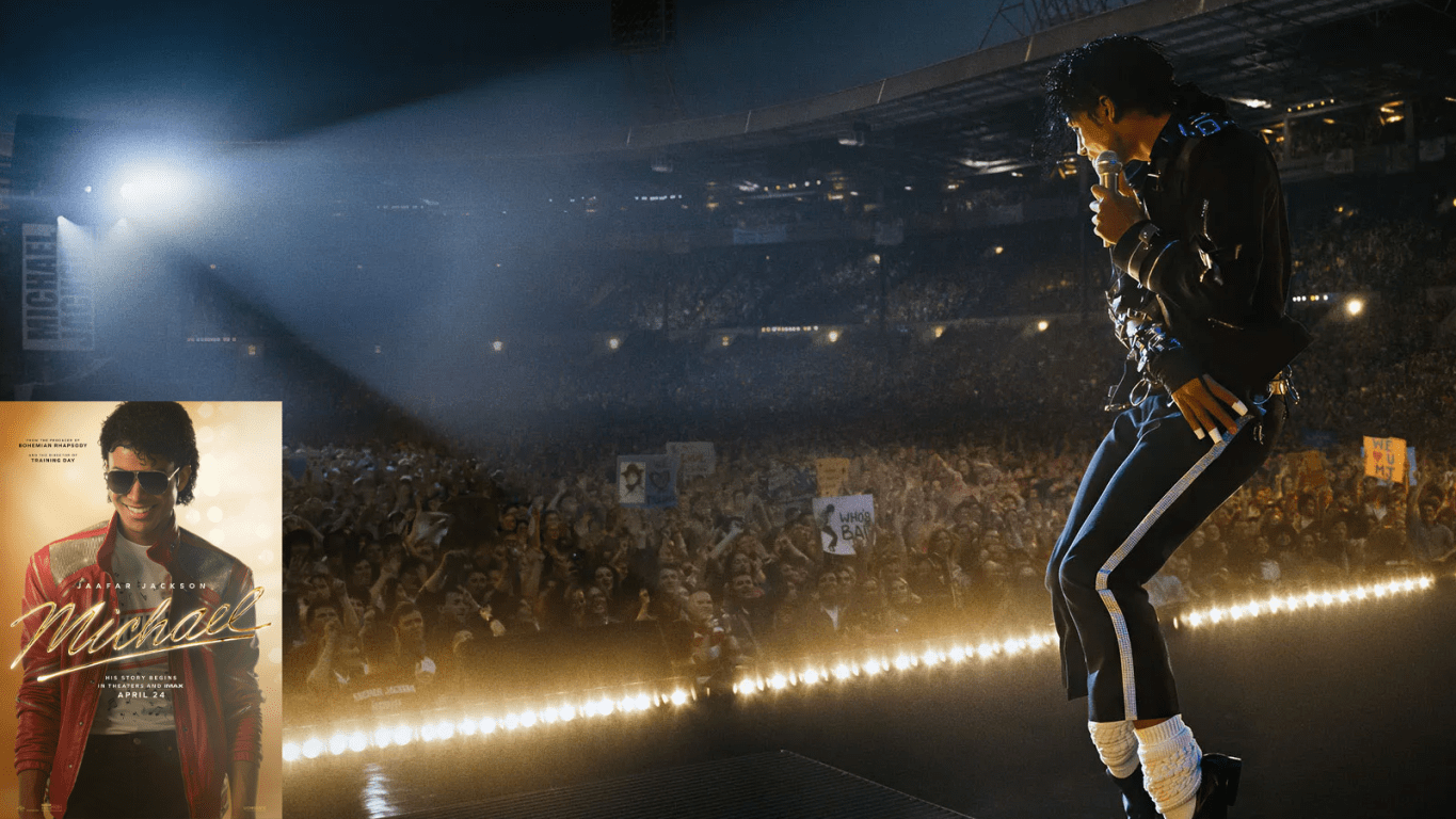 A crisp still from Michael (2026) starring Jaafar Jackson.